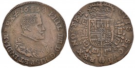 Felipe IV (1621-1665). Jetón. 1658. Bruselas. (Dugn-4120). (Vq-13861). Ae. 5,99 g. Inteligencia secreta de Felipe IV con el mariscal Hocquincourt, que...