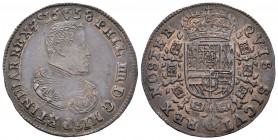 Felipe IV (1621-1665). Jetón. 1658. Bruselas. (Dugn-4120). (Vq-13861). Ae. 5,51 g. Inteligencia secreta de Felipe IV con el mariscal Hocquincourt, que...