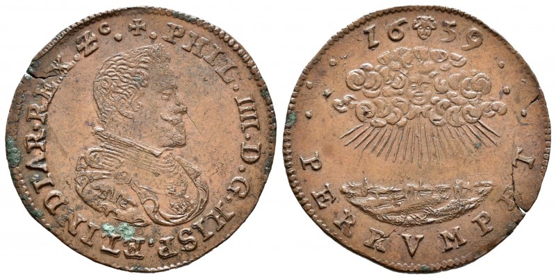 Felipe IV (1621-1665). Jetón. 1659. Bruselas. (Dugn-4134). (Vq-13866 variante de...