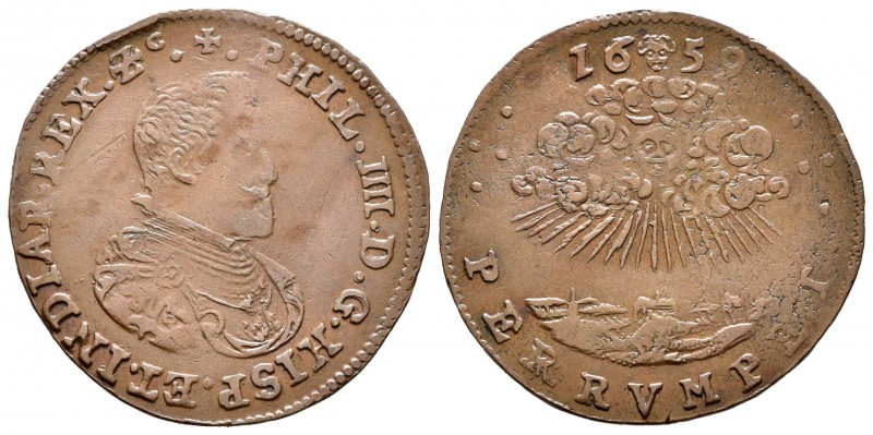 Felipe IV (1621-1665). Jetón. 1659. Bruselas. (Dugn-4134). (Vq-13866 variante de...