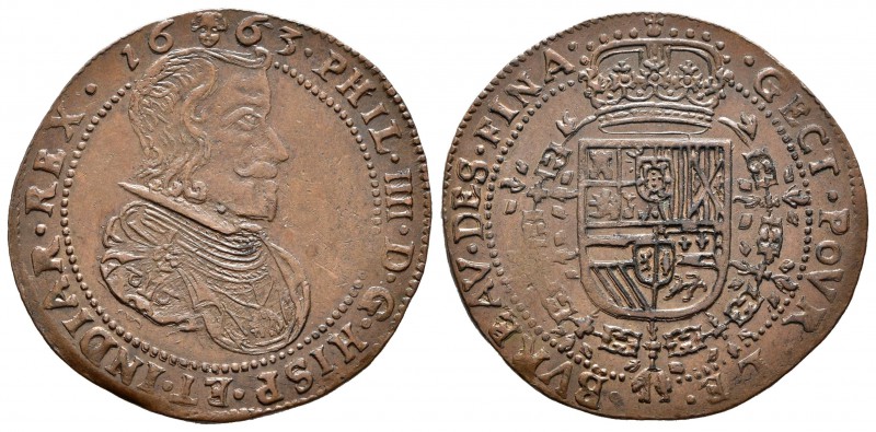 Felipe IV (1621-1665). Jetón. 1663. Bruselas. (Dugn-4192). (Vq-13882). Ae. 6,09 ...