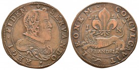 Felipe IV (1621-1665). Jetón. Brujas. (Dugn-4301). Ae. 5,16 g.  Fidelidad de Lille a Felipe IV. MBC. Est...40,00.
