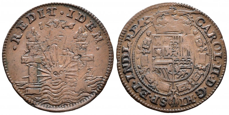 Carlos II (1665-1700). Jetón. 1666. Amberes. (Dugn-4231). Ae. 6,32 g. Proclamaci...