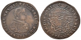 Carlos II (1665-1700). Jetón. 1667. Bruselas. (Dugn-4237). (Vq-13890). Ae. 5,82 g. Nuevas fortificaciones de Charleroy. MBC+/EBC-. Est...50,00.