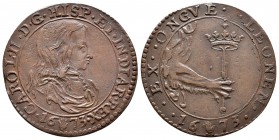 Carlos II (1665-1700). Jetón. 1673. Amberes. (Dugn-4311). (Vq-13906). Ae. 6,39 g. Declaración de guerra a Francia y toma de Bonn por los españoles. EB...