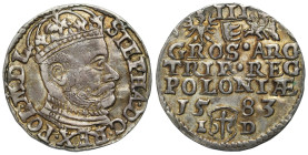 Stephen Báthory
POLSKA / POLAND / POLEN / POLOGNE / POLSKO

Stefan Batory. Trojak (3 Groschen - Grosze ) 1583, Olkusz 

Na rewersie litery I-D i ...