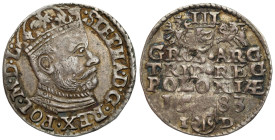 Stephen Báthory
POLSKA / POLAND / POLEN / POLOGNE / POLSKO

Stefan Batory. Trojak (3 Groschen - Grosze ) 1583, Olkusz 

Na rewersie litery I-D i ...