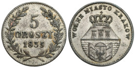 Free City of Krakow
POLSKA / POLAND / POLEN / RUSSIA / RUSSLAND / РОССИЯ

Wolne Miasto Krakow / Cracow. 5 groszy 1835, Wiedeń 
AW: Herb Krakowa u ...