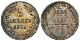 Free City of Krakow
POLSKA / POLAND / POLEN / RUSSIA / RUSSLAND / РОССИЯ

Wolne Miasto Krakow / Cracow. 5 groszy 1835, Wiedeń 
AW: Herb Krakowa u ...