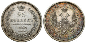 Russia
RUSSIA / RUSSLAND / РОССИЯ / MOSCOW / PETERSBURG

Rosja, Alekxander II. 25 Kopek (kopeck) 1855 СПБ-НІ, Petersburg 
AW: Dwugłowy orzeł rosyj...