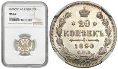 Russia
RUSSIA / RUSSLAND / РОССИЯ / MOSCOW / PETERSBURG

Rosja, Alekxander III. 20 Kopek (kopeck) 1890 СПБ-АГ, Petersburg NGC MS62 

Znakomicie z...