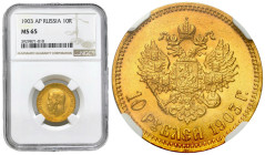 Russia
RUSSIA / RUSSLAND / РОССИЯ / MOSCOW / PETERSBURG

Rosja, Nicholas II. 10 Rubel (Rouble) 1903 AP, Petersburg NGC MS65 - BEAUTIFUL 
AW: Głowa...