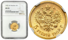 Russia
RUSSIA / RUSSLAND / РОССИЯ / MOSCOW / PETERSBURG

Rosja. Nicholas II. 5 Rubel (Rouble) 1902 (АР), Petersburg NGC MS65 
AW: Głowa cara w lew...