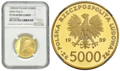 Polish Gold Coins since 1945
POLSKA / POLAND / POLEN / POLOGNE / POLSKO

PRL. 5.000 złotych 1989 Jan Paweł II „na kratce” stempel lustrzany NGC PF7...