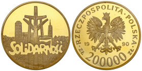 Polish Gold Coins since 1945
POLSKA / POLAND / POLEN / POLOGNE / POLSKO

III RP. 200.000 złotych 1990 Solidarność 39 mm – oryginalna zgrzewka – RZA...