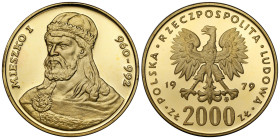 Polish Gold Coins since 1945
POLSKA / POLAND / POLEN / POLOGNE / POLSKO

PRL. 2.000 złotych 1979 Mieszko I 

Moneta w kapslu, pięknie zachowana.N...