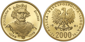 Polish Gold Coins since 1945
POLSKA / POLAND / POLEN / POLOGNE / POLSKO

PRL. 2.000 złotych 1981 Bolesław Śmiały 

Menniczy egzemplarz ze wspania...