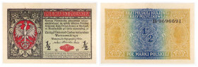 Polish banknotes 1916 - 1948
POLSKA / POLAND / POLEN / POLOGNE / POLSKO

1/2 marki polskiej 1916 seria B, Generał 

Bardzo ładnie zachowane.Złama...