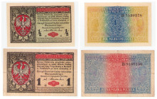 Polish banknotes 1916 - 1948
POLSKA / POLAND / POLEN / POLOGNE / POLSKO

Polska. 1/2 marki 1916 + 1 marka 1916 - 2 sztuki 

Złamanie i zgięcia. R...
