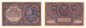 Polish banknotes 1916 - 1948
POLSKA / POLAND / POLEN / POLOGNE / POLSKO

1.000 marek polskich 1919 seria III-AT 

Zagniecenia papieru przy prawym...