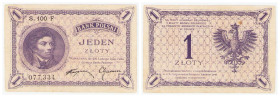 Polish banknotes 1916 - 1948
POLSKA / POLAND / POLEN / POLOGNE / POLSKO

1 złoty 1919 - RZADKA SERIA 100 F 

Bardzo rzadka odmiana z trzycyfrową ...