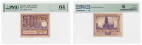 Polish banknotes 1916 - 1948
POLSKA / POLAND / POLEN / POLOGNE / POLSKO

Gdańsk - Notgeld. 50 fenigów 1919 PMG 64 

Odmiana z drukiem fioletowo-b...