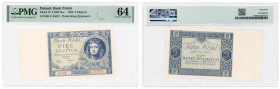 Polish banknotes 1916 - 1948
POLSKA / POLAND / POLEN / POLOGNE / POLSKO

5 złotych / zlotych 1930 - seria BB - PMG 64 

Egzemplarz w amerykańskim...
