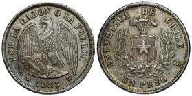 Chile
Chile. Peso 1883 

Ciemna patyna.&nbsp;

Details: 25,06 g Ag 
Condition: 3+ (VF+) 
Literature: KM 142.1