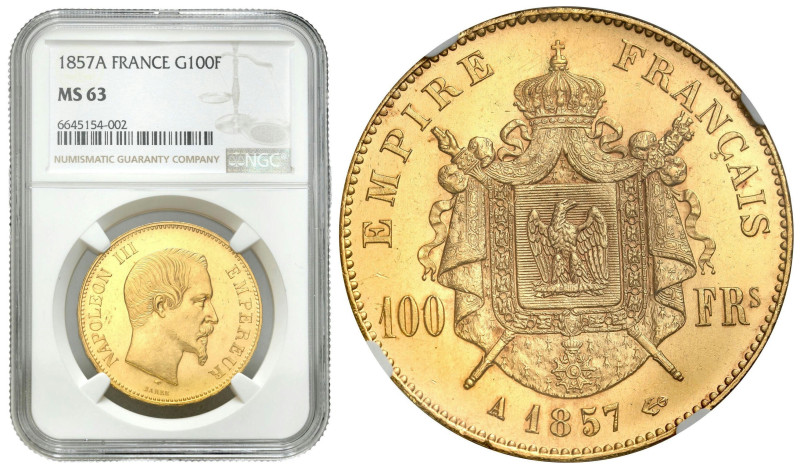 France
France, Napoleon III (1852-1870). 100 Francs 1857 A, Paris NGC MS63 (2 M...