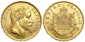 France
France, Napoleon III (18521870). 20 Francs 1866 A, Paris 

Pięknie zachowane.

Details: 6,50 g Au 
Condition: 1-/2+ (UNC-/EF+) 
Literatu...