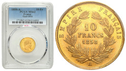 France
France. Napoleon III (1852 - 1870). 10 Francs 1858 A, Paris PCGS MS62 

Pięknie zachowany egzemplarz co zostało docenione przez firmę PCGS n...
