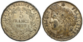 France
France. 5 Francs 1870 A, Paris - RARE BUST 

Rzadkie popiersie autorstwa Oudine'aMoneta ze starego klasera, ślady plastiku na powierzchni, a...