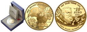 France
France. 10 Euro 2006 Jules Verne - Five Weeks in a Balloon 

Menniczy egzemplarz. Moneta wybita stemplem lustrzanym. W zestawie oryginalne p...