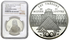 France
France. 100 Francs 1993 NGC PF67 ULTRA CAMEO 

200. rocznica - Mona Lisa i Luwr.Srebrna moneta o wadze 22,2 - g próby 900.Piękny, menniczy e...