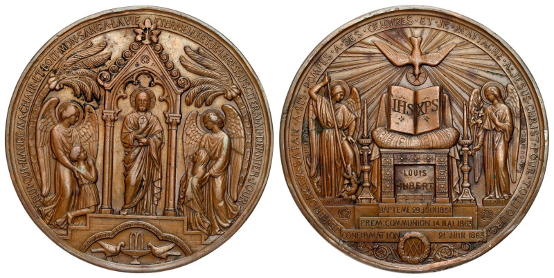 France
France. HUGE religious medal of baptism and confirmation 1863, bronze 
...