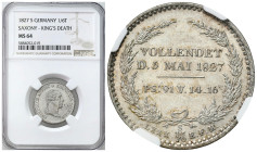 Germany
Germany, Saxony. Frederick Augustus I (18061827). 1/6 Thaler (Thaler) posthumous 1827 S, Dresden, NGC MS64 (2MAX) 

Wyśmienicie zachowany e...