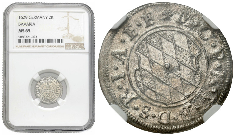 Germany
Germany, Bavaria. Maximilian I. 2 Kreuzer 1629, NGC MS65 (2 MAX) - BEAU...