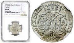 Germany
Germany, Prussia. Frederick II (17401786). Szstak 1757 C, Cleve NGC MS64 - BEAUTIFUL 

Pięknie zachowany egzemplarz z notą MS 64 w amerykań...
