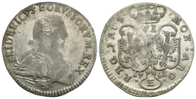 Germany
Germany, Prussia. Frederick II (17401786). Szstak 1752 E, Knigsberg 

Miejscowo niedobity, z połyskiem w tle.

Details: 3,44 g Ag 
Condi...