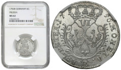 Germany
Germany, Prussia. Frederick II (1740-1786). Six-coin 1756 B, Wrocaw NGC MS62 - BEAUTIFUL 

Pięknie zachowany z obustronnym blaskiem mennicz...