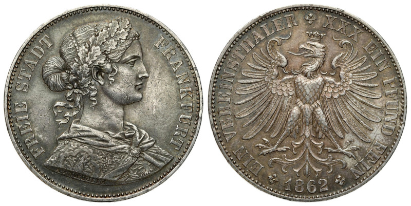 Germany
Germany. Thaler (Thaler) 1862, Frankfurt 

Wyraźne szczegóły, resztki...