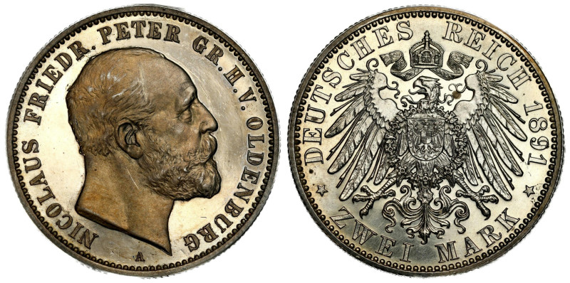 Germany
Germany, Oldenburg. Mikołaj Fryderyk Piotr (1853-1900). 2 marks 1891 A,...