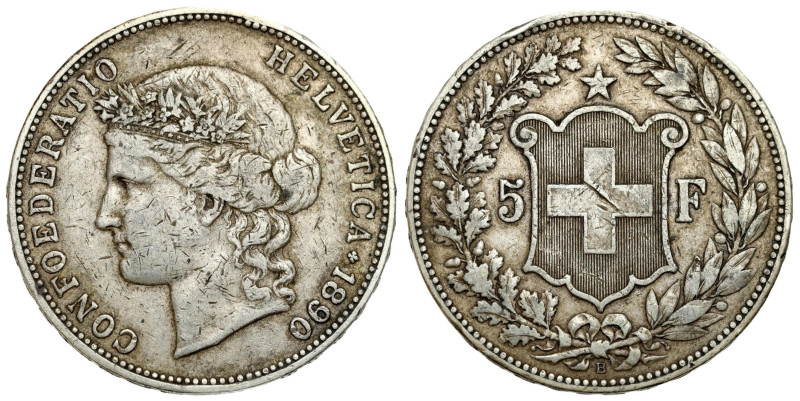 Switzerland
Switzerland. 5 francs 1890 B, Bern 

Obiegowy egzemplarz.

Deta...