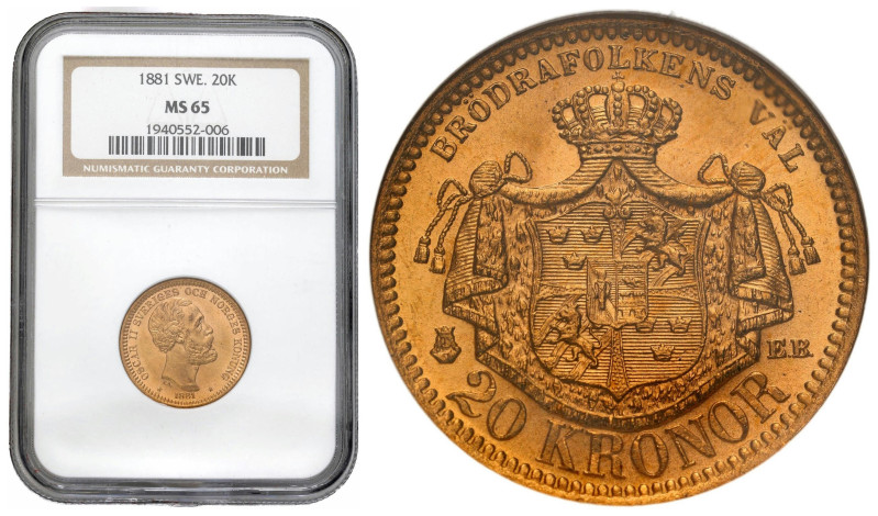 Sweden
Sweden. Oscar II (1872-1907). 20 kroner 1881, Stockholm NGC MS65 

Pię...