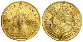 Hungary/Transylvania
Hungary, Maria Theresa (17401780). Ducat (Dukaten) 1741 KB, Kremnica 
AW: Maria Teresa w stroju koronacyjnym, litery K-B po bok...