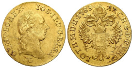 Hungary/Transylvania
Hungary. Joseph II (1780-1790). Ducat (Dukaten) 1789, Nagybnya 

Resztki połysku menniczego.

Details: 3,47 g Au 
Condition...