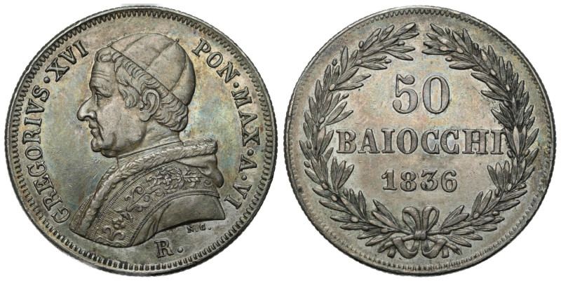 Italy and the Vatican
Italy, Vatican. Gregorio XVI (1831-1846). 50 baiocchi, 18...