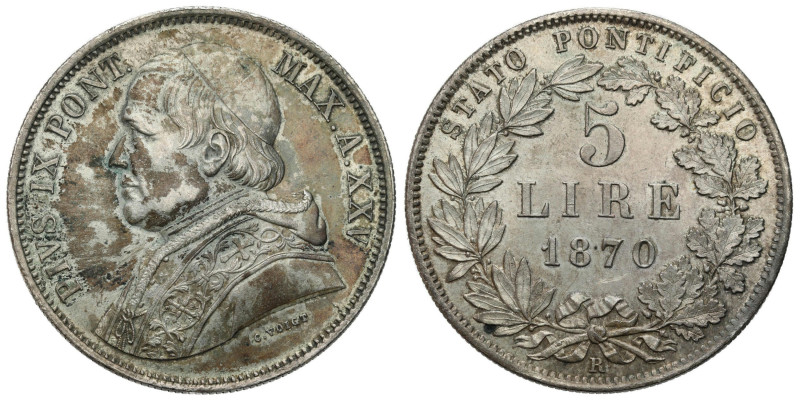 Italy and the Vatican
Italy, Vatican. Pius IX (1846-1878). 5 lire 1870 R, Rome ...