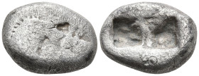 KINGS of LYDIA. Kroisos. (Circa 564/53-550/39 BC). Sardes
AR Third Stater (11mm 3.22g)
Obv: Confronted foreparts of lion and bull
Rev: Two irregula...