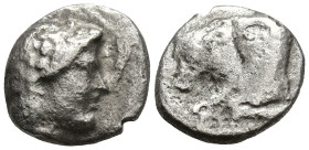 SATRAPS OF CARIA. Hekatomnos (Circa 392-376 BC). Mylasa.
AR Diobol (9.8mm 1.11g)
Obv: Laureate head of Apollo right.
Rev: Forepart of bull left.
B...